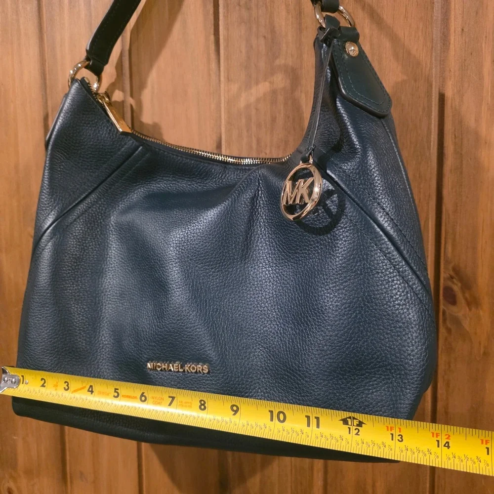 Michael Kors Hobo Bag Women Large Teal Green Excellent Pebbled Leather Gold Logo